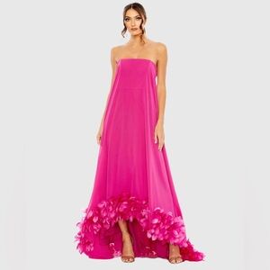 Mac Duggal Pink Strapless Flare Feather Hem Gown